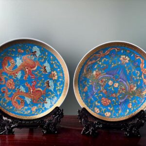 Cloisonne Blue Dragon & Phoenix Porcelain Display Plate (26 cm)