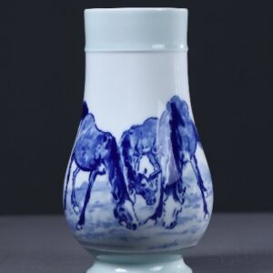Xu Beihong Style Blue-White Fu Tong Zun Vessel (29 cm)