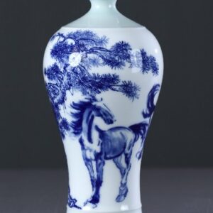 Xu Beihong Style Blue-White Plum Vase with Galloping Horse (30 cm)