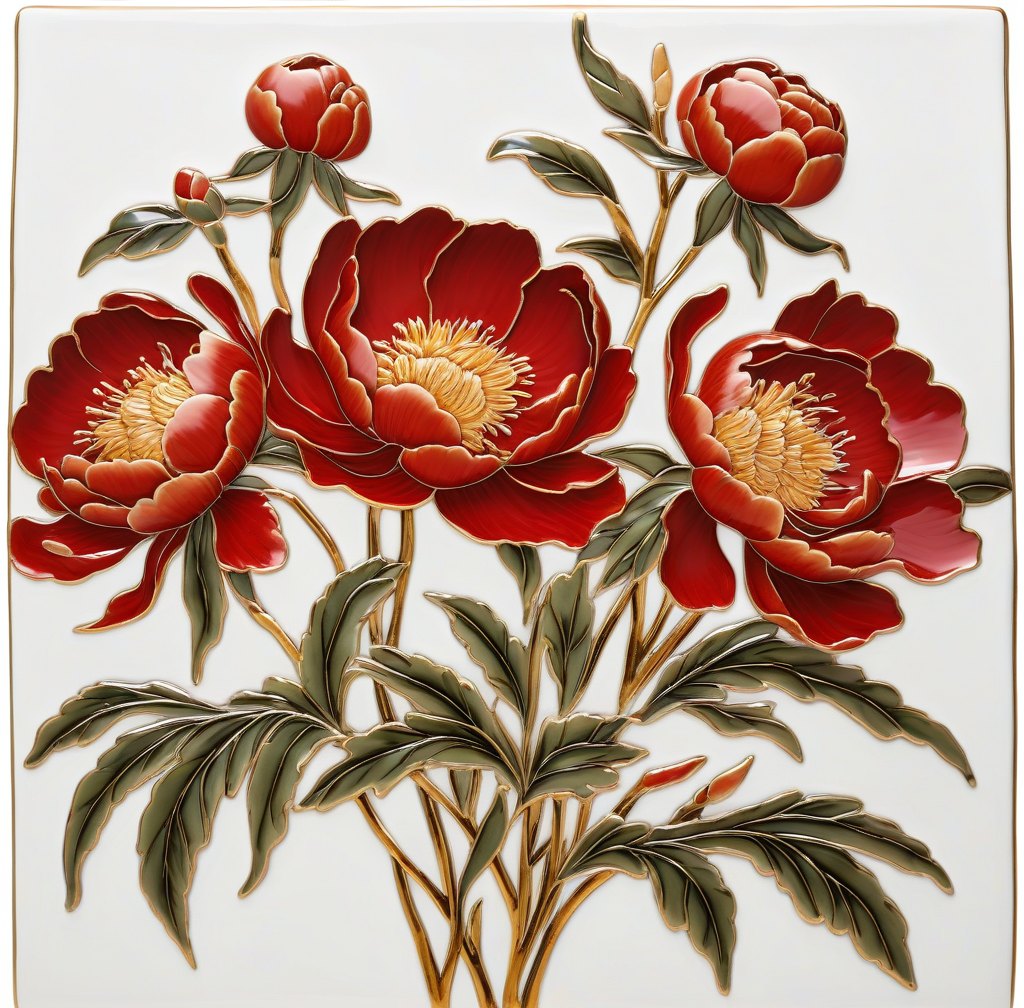 Hand-Painted Peony Porcelain Wall Plaque for Living Room Decor