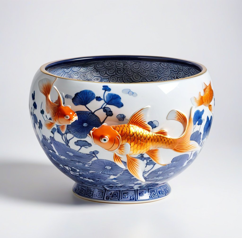 Ceramic Goldfish Bowl Porcelain Water Feature for Desktop Decoration