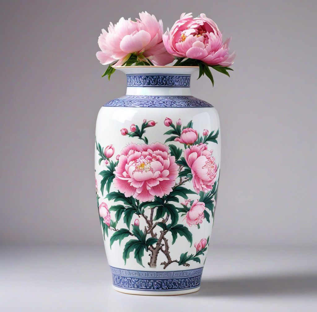 Traditional Peony Pattern Porcelain Vase for Flower Arrangement Centerpiece