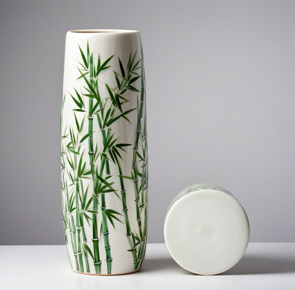 Green Bamboo Pattern Ceramic Vase for Indoor Plant Decor