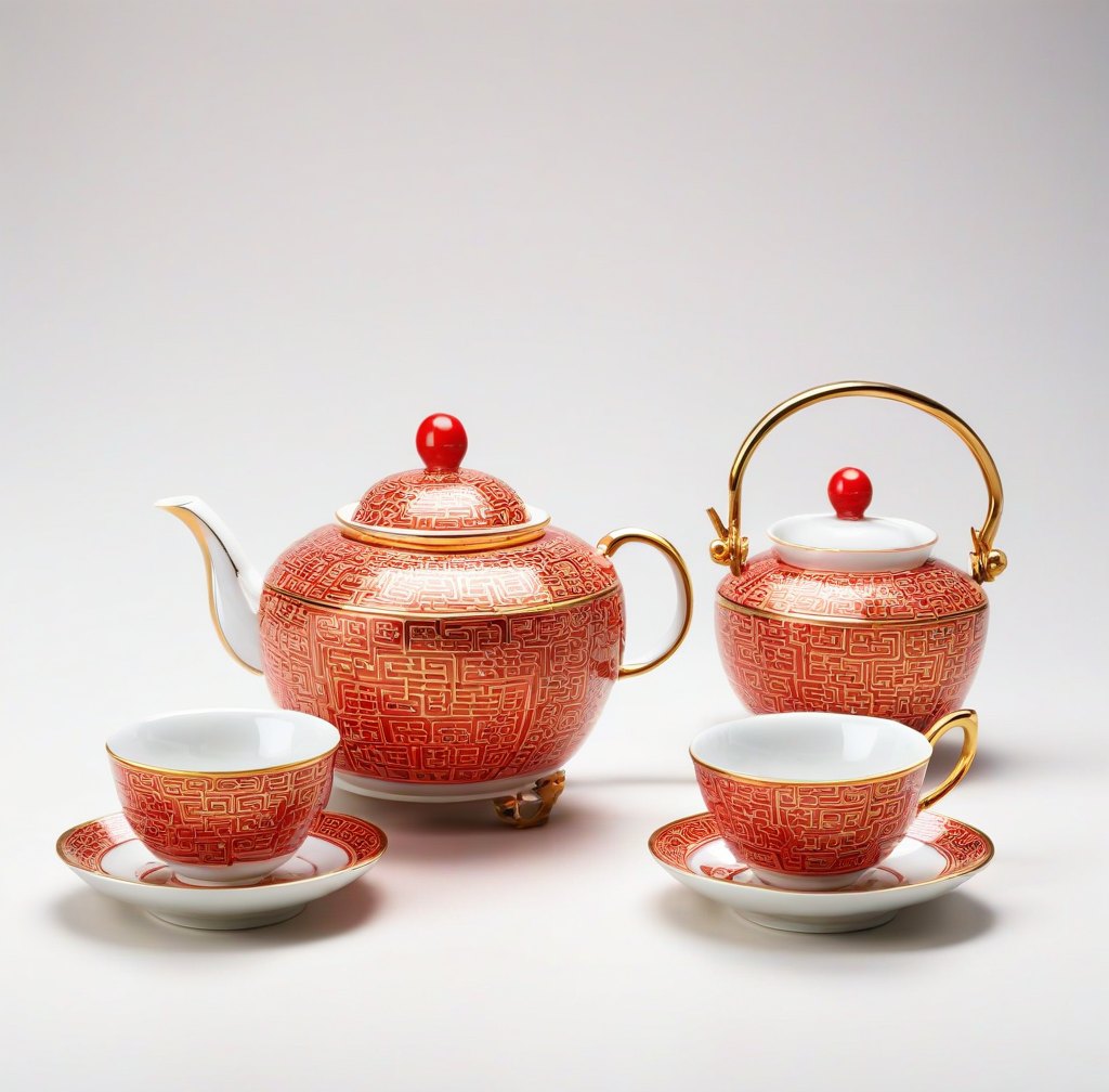 Handcrafted Porcelain Double Happiness Tea Set for Wedding Celebrations