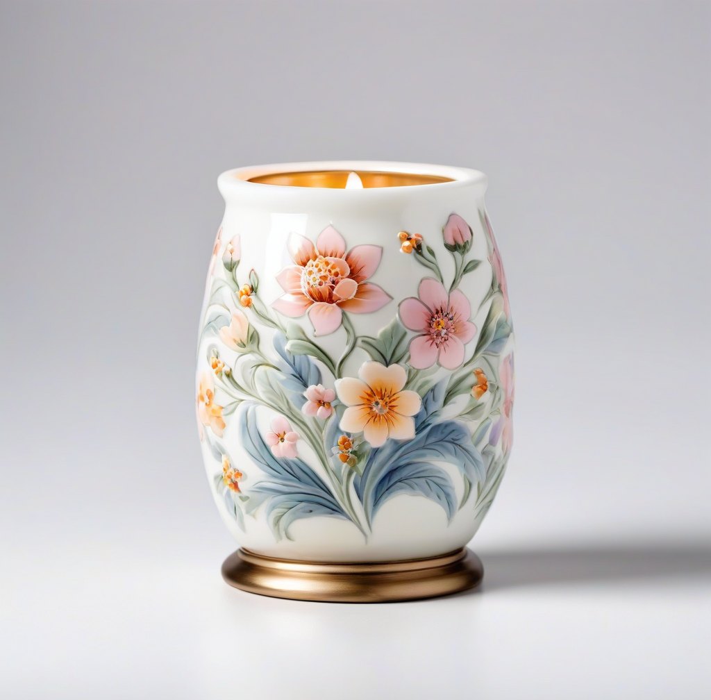 Elegant Porcelain Candle Holder with Delicate Floral Hand-Painted Design