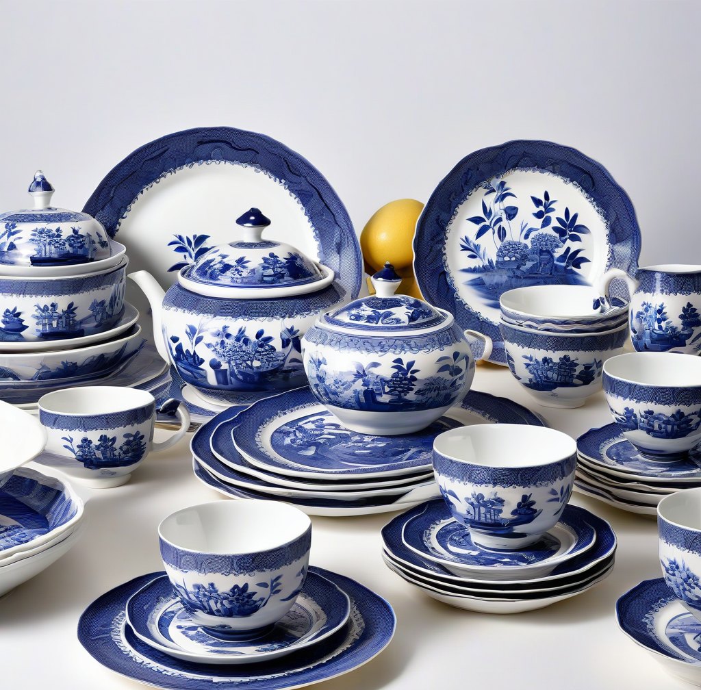 Traditional Blue Willow Porcelain Dinner Set for Eight Guests