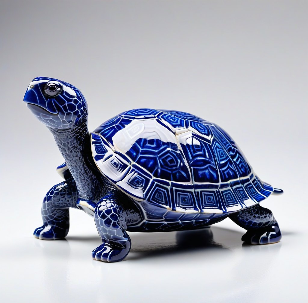 Handcrafted Blue Porcelain Turtle Figurine for Home Decor
