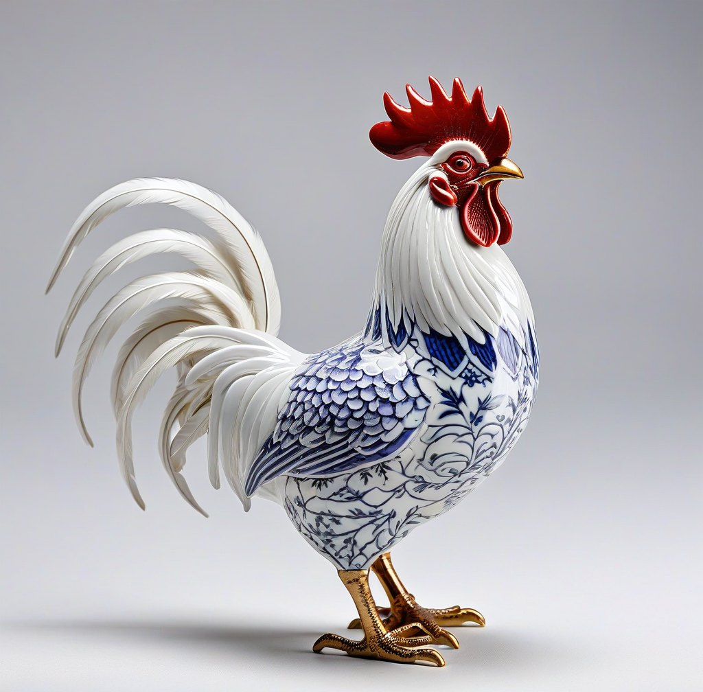 Traditional Porcelain Rooster Figurine Ceramic Art Piece