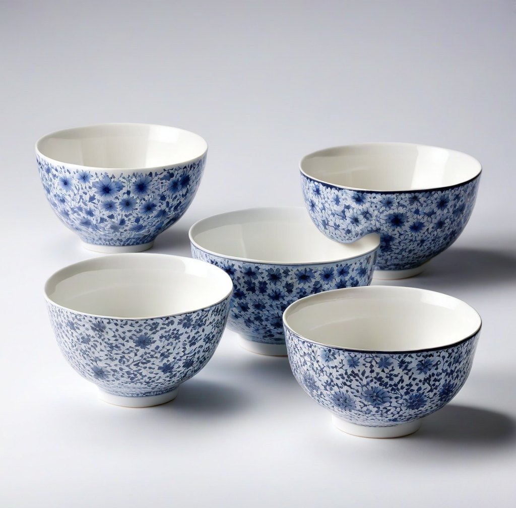 Set of Four Porcelain Rice Bowls for Daily Use
