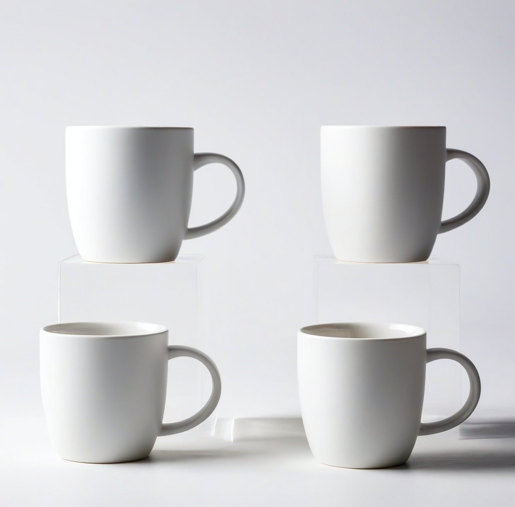 Set of Four Porcelain Coffee Mugs in Soft Matte Finish