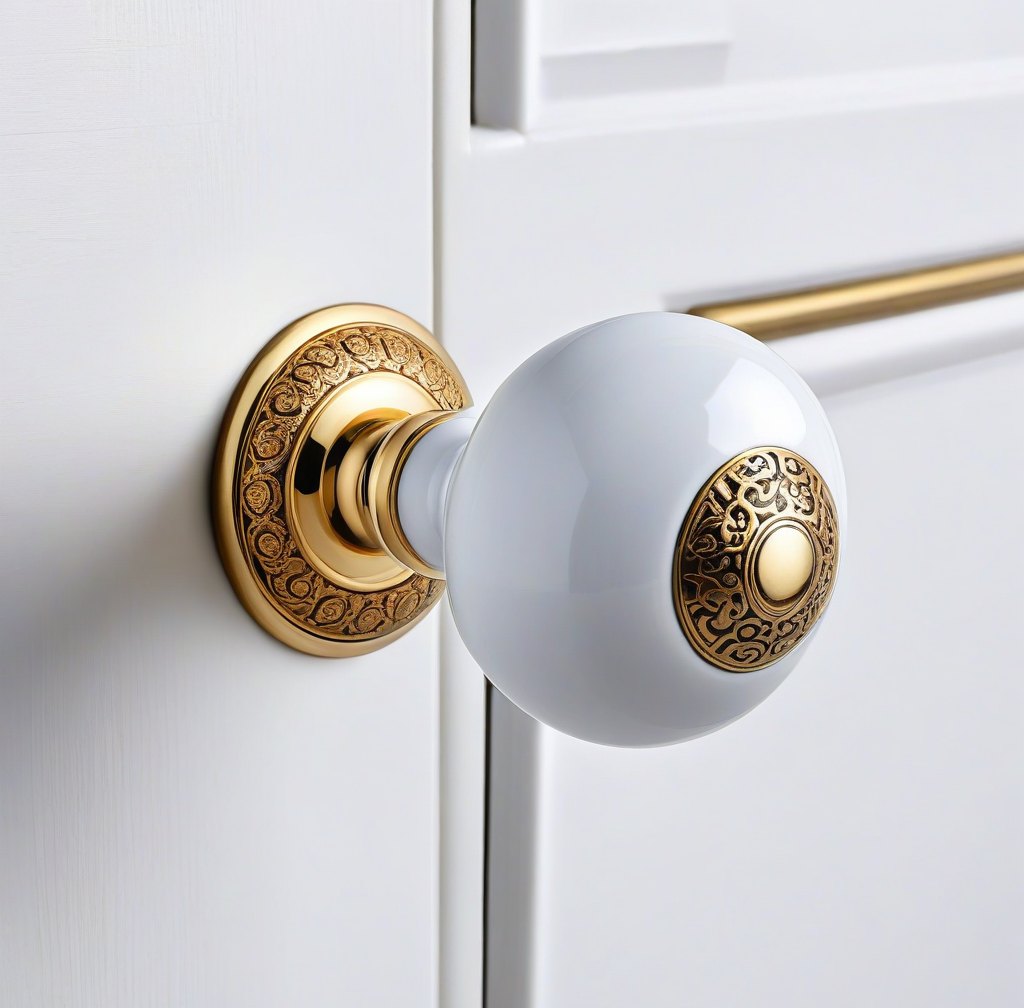 Elegant Porcelain Door Knob Set with Gold Accent Trim