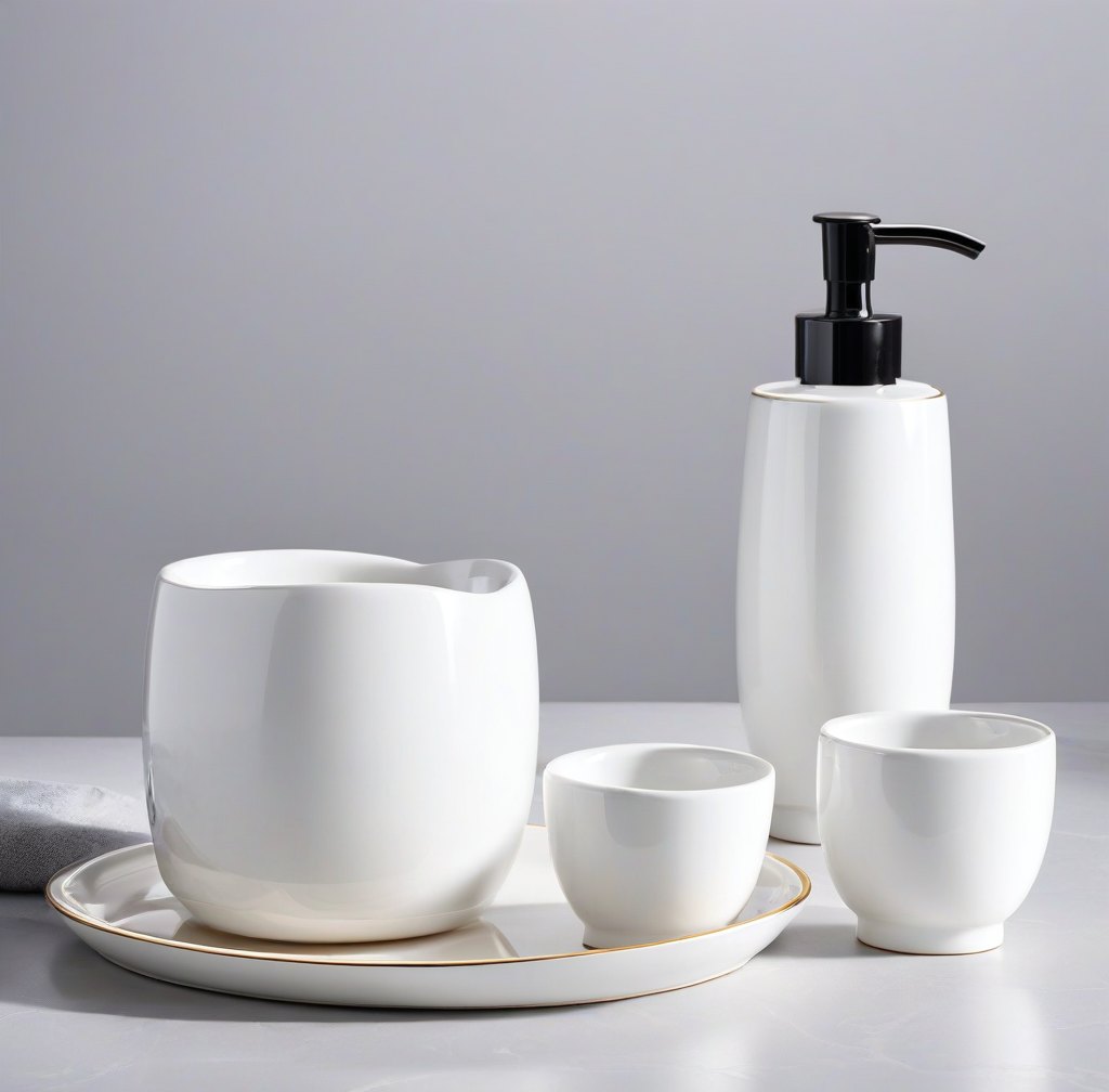 Complete Porcelain Bathroom Set with Soap Dish and Cup