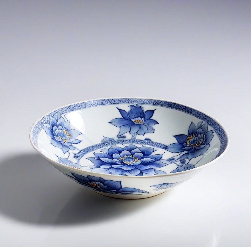 Handcrafted Blue Lotus Porcelain Bowl for Serving Food